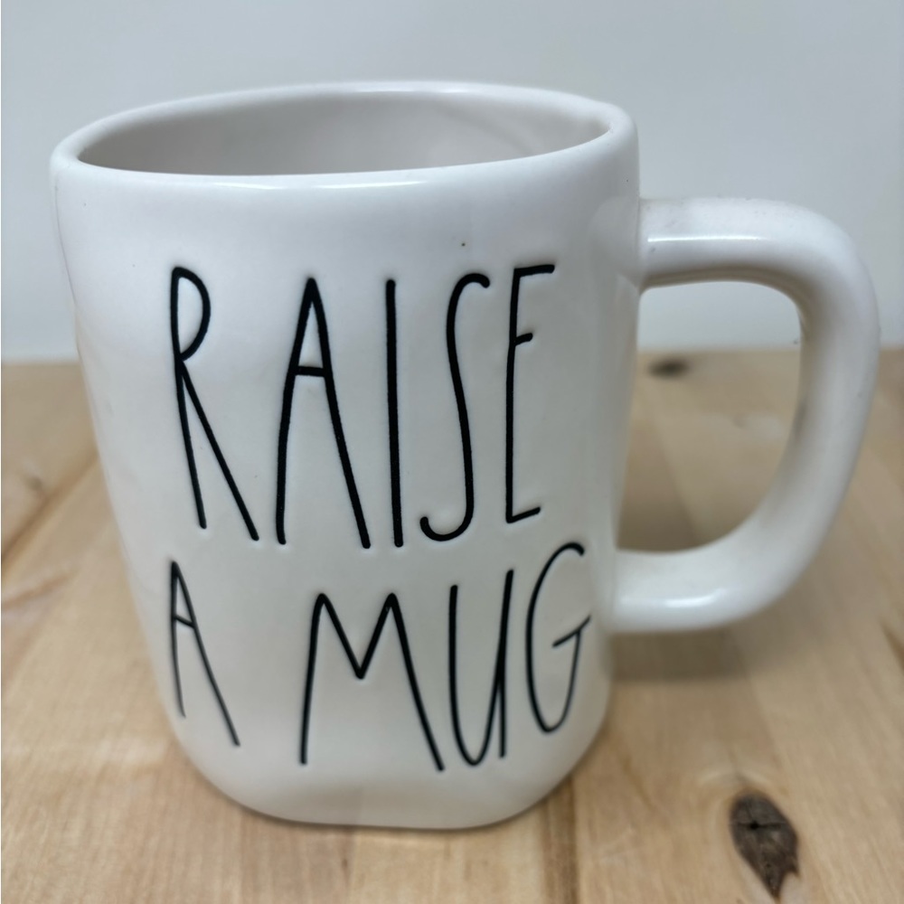 Rae Dunn RAISE A MUG White Ceramic with Black Lettering New